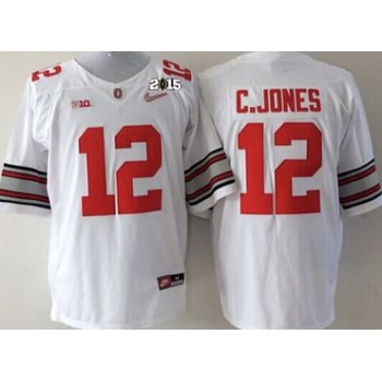 Ohio State Buckeyes #12 Cardale Jones 2015 Playoff Rose Bowl Special Event Diamond Quest White 2015 BCS Patch Jersey
