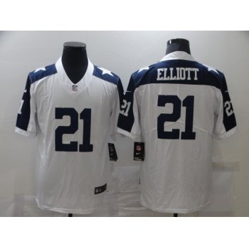 Men's Dallas Cowboys #21 Ezekiel Elliott White Thanksgiving Vapor Untouchable Stitched NFL Nike Limited Jersey