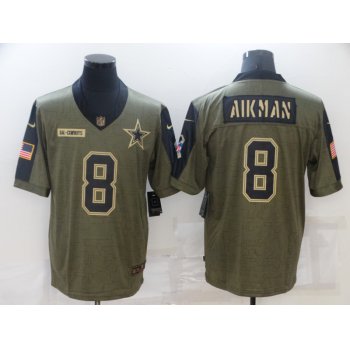 Men's Dallas Cowboys #8 Troy Aikman Nike Olive 2021 Salute To Service Retired Player Limited Jersey