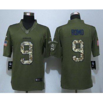 Men's Dallas Cowboys #9 Tony Romo Navy Green Salute To Service 2015 NFL Nike Limited Jersey