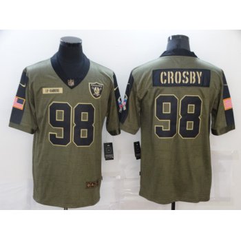 Men's Las Vegas Raiders #98 Maxx Crosby 2021 Olive Salute To Service Limited Stitched Jersey