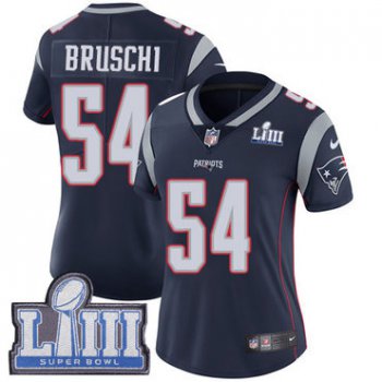 #54 Limited Tedy Bruschi Navy Blue Nike NFL Home Women's Jersey New England Patriots Vapor Untouchable Super Bowl LIII Bound