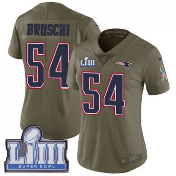 #54 Limited Tedy Bruschi Olive Nike NFL Women's Jersey New England Patriots 2017 Salute to Service Super Bowl LIII Bound