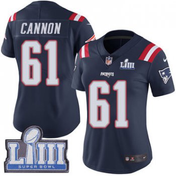 #61 Limited Marcus Cannon Navy Blue Nike NFL Women's Jersey New England Patriots Rush Vapor Untouchable Super Bowl LIII Bound
