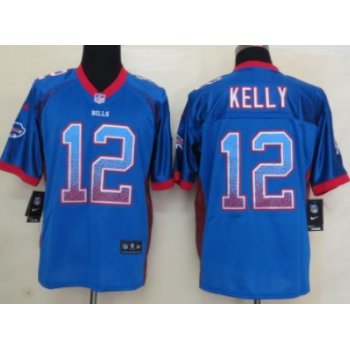 Nike Buffalo Bills #12 Jim Kelly Drift Fashion Blue Elite Jersey