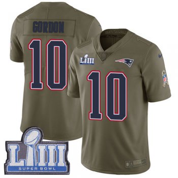 #10 Limited Josh Gordon Olive Nike NFL Youth Jersey New England Patriots 2017 Salute to Service Super Bowl LIII Bound