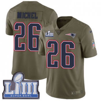#26 Limited Sony Michel Olive Nike NFL Youth Jersey New England Patriots 2017 Salute to Service Super Bowl LIII Bound