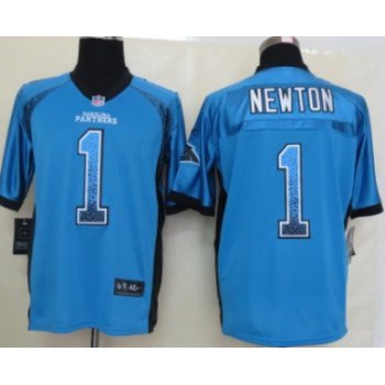 Nike Carolina Panthers #1 Cam Newton Drift Fashion Blue Elite Jersey