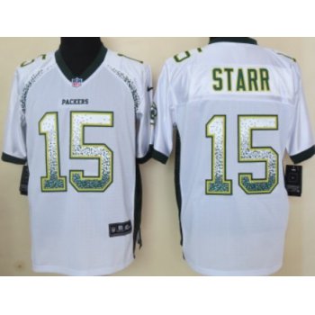 Nike Green Bay Packers #15 Bart Starr Drift Fashion White Elite Jersey