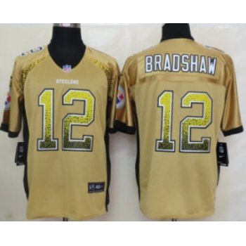Nike Pittsburgh Steelers #12 Terry Bradshaw Drift Fashion Yellow Elite Jersey