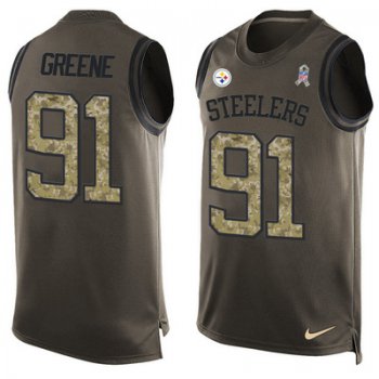 Men's Pittsburgh Steelers #91 Kevin Greene Green Salute to Service Hot Pressing Player Name & Number Nike NFL Tank Top Jersey