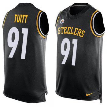 Men's Pittsburgh Steelers #91 Stephon Tuitt Black Hot Pressing Player Name & Number Nike NFL Tank Top Jersey