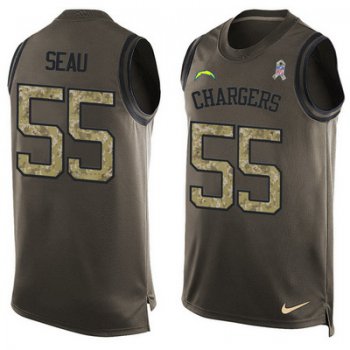 Men's San Diego Chargers #55 Junior Seau Green Salute to Service Hot Pressing Player Name & Number Nike NFL Tank Top Jersey