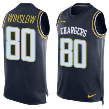 Men's San Diego Chargers #80 Kellen Winslow Navy Blue Hot Pressing Player Name & Number Nike NFL Tank Top Jersey
