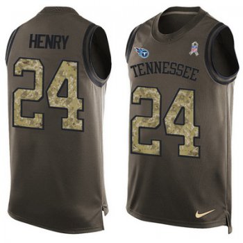 Men's Tennessee Titans #24 Derrick Henry Green Salute to Service Hot Pressing Player Name & Number Nike NFL Tank Top Jersey
