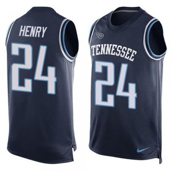 Men's Tennessee Titans #24 Derrick Henry Navy Blue Hot Pressing Player Name & Number Nike NFL Tank Top Jersey