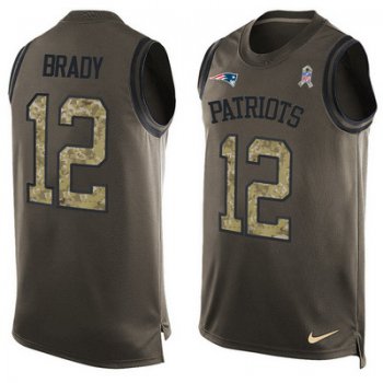 Men's New England Patriots #12 Tom Brady Green Salute to Service Hot Pressing Player Name & Number Nike NFL Tank Top Jersey