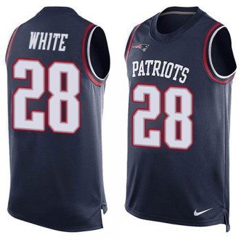 Men's New England Patriots #28 James White Navy Blue Hot Pressing Player Name & Number Nike NFL Tank Top Jersey