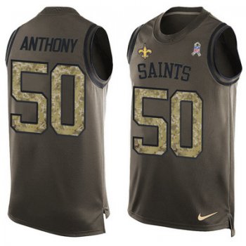 Men's New Orleans Saints #50 Stephone Anthony Green Salute to Service Hot Pressing Player Name & Number Nike NFL Tank Top Jersey