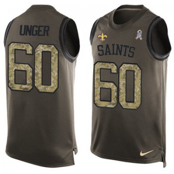 Men's New Orleans Saints #60 Max Unger Green Salute to Service Hot Pressing Player Name & Number Nike NFL Tank Top Jersey
