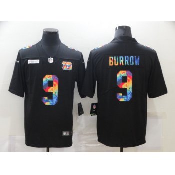 Men's Cincinnati Bengals #9 Joe Burrow Multi-Color Black 2020 NFL Crucial Catch Vapor Untouchable Nike Limited Jersey
