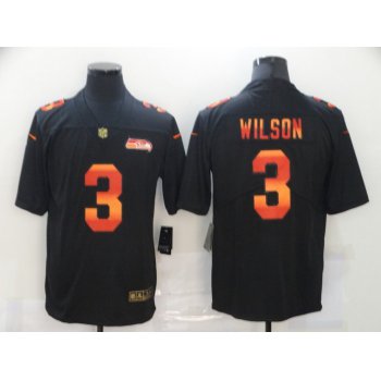 Men's Seattle Seahawks #3 Russell Wilson Black Red Orange Stripe Vapor Limited Nike NFL Jersey