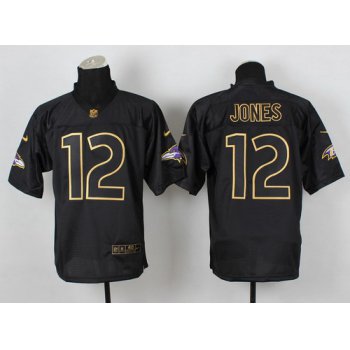 Nike Baltimore Ravens #12 Jacoby Jones 2014 All Black/Gold Elite Jersey