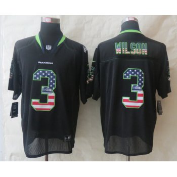 Nike Seattle Seahawks #3 Russell Wilson 2014 USA Flag Fashion Black Elite Jersey