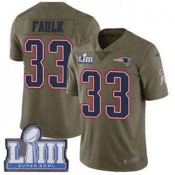 #33 Limited Kevin Faulk Olive Nike NFL Youth Jersey New England Patriots 2017 Salute to Service Super Bowl LIII Bound
