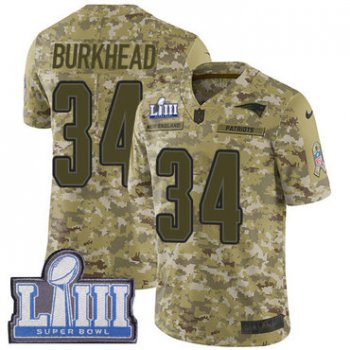 #34 Limited Rex Burkhead Camo Nike NFL Youth Jersey New England Patriots 2018 Salute to Service Super Bowl LIII Bound