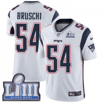 #54 Limited Tedy Bruschi White Nike NFL Road Youth Jersey New England Patriots Vapor Untouchable Super Bowl LIII Bound