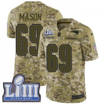 #69 Limited Shaq Mason Camo Nike NFL Youth Jersey New England Patriots 2018 Salute to Service Super Bowl LIII Bound