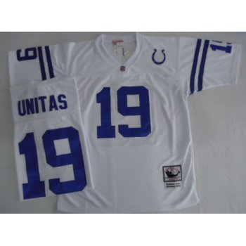 Indianapolis Colts #19 Johnny Unitas White Short-Sleeved Throwback Jersey