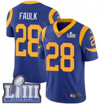 #28 Limited Marshall Faulk Royal Blue Nike NFL Alternate Youth Jersey Los Angeles Rams Vapor Untouchable Super Bowl LIII Bound