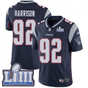 #92 Limited James Harrison Navy Blue Nike NFL Home Youth Jersey New England Patriots Vapor Untouchable Super Bowl LIII Bound