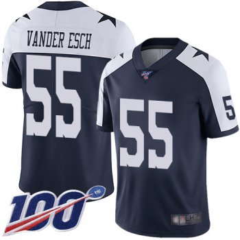 Cowboys #55 Leighton Vander Esch Navy Blue Thanksgiving Men's Stitched Football 100th Season Vapor Throwback Limited Jersey