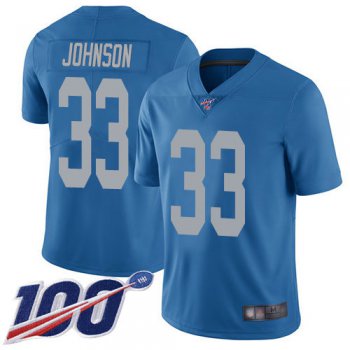 Lions #33 Kerryon Johnson Blue Throwback Men's Stitched Football 100th Season Vapor Limited Jersey