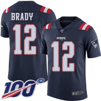 Patriots #12 Tom Brady Navy Blue Men's Stitched Football Limited Rush 100th Season Jersey