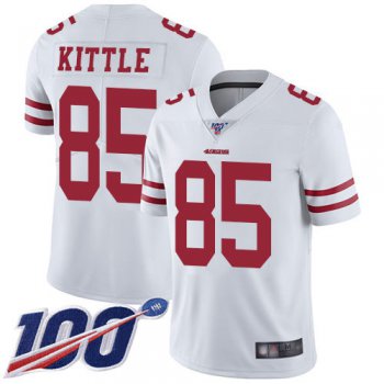 49ers #85 George Kittle White Men's Stitched Football 100th Season Vapor Limited Jersey