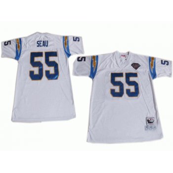 San Diego Chargers #55 Junior Seau White 75TH Throwback Jersey