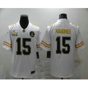 Men's Kansas City Chiefs #15 Patrick Mahomes White Super Bowl LIV Golden Edition Jersey