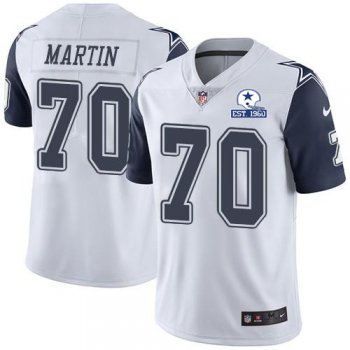 Nike Cowboys #70 Zack Martin White Men's Stitched With Established In 1960 Patch NFL Limited Rush Jersey