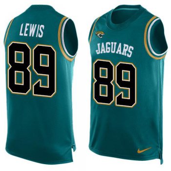 Men's Jacksonville Jaguars #89 Marcedes Lewis Teal Green Hot Pressing Player Name & Number Nike NFL Tank Top Jersey