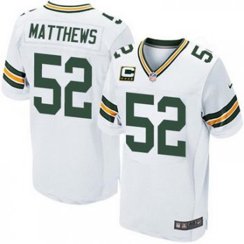 Nike Green Bay Packers #52 Clay Matthews White C Patch Elite Jersey