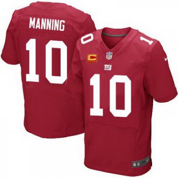Nike New York Giants #10 Eli Manning Red C Patch Elite Jersey
