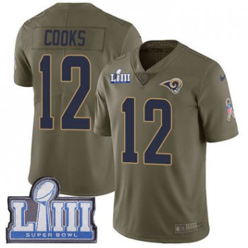 #12 Limited Brandin Cooks Olive Nike NFL Youth Jersey Los Angeles Rams 2017 Salute to Service Super Bowl LIII Bound
