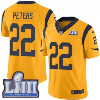 #22 Limited Marcus Peters Gold Nike NFL Youth Jersey Los Angeles Rams Rush Vapor Untouchable Super Bowl LIII Bound