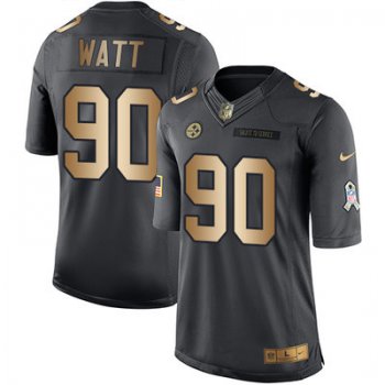 Nike Steelers #90 T. J. Watt Black Men's Stitched NFL Limited Gold Salute To Service Jersey