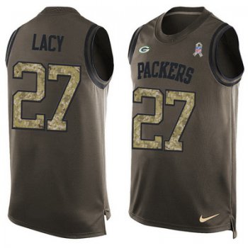 Men's Green Bay Packers #27 Eddie Lacy Green Salute to Service Hot Pressing Player Name & Number Nike NFL Tank Top Jersey
