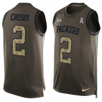 Men's Green Bay Packers #2 Mason Crosby Green Salute to Service Hot Pressing Player Name & Number Nike NFL Tank Top Jersey